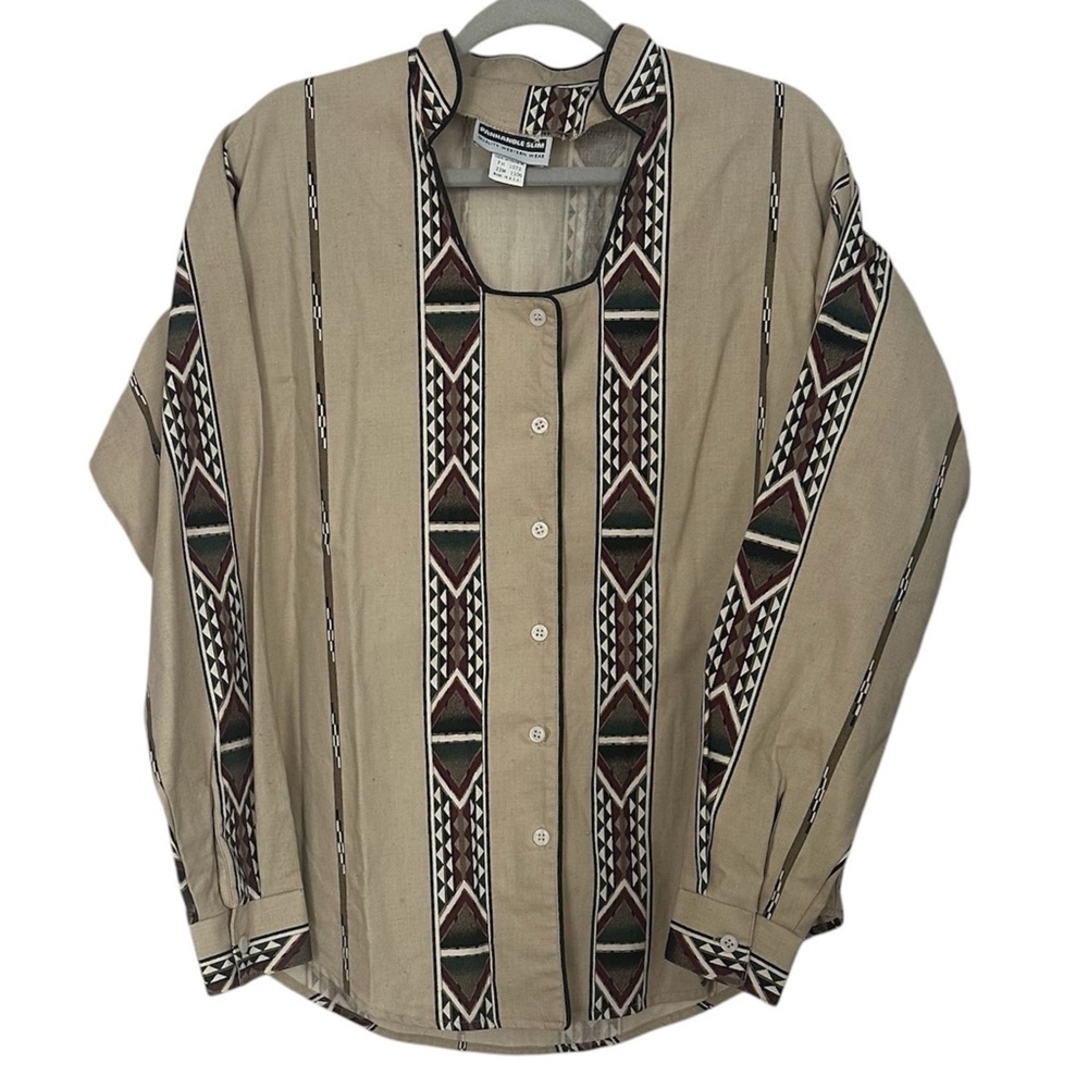 Panhandle Slim Shirt Vintage Western Aztec Brown & Tan Size XL